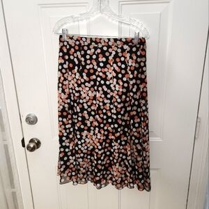 Women's Elementz Polka Dot Chiffon‎ Paneled Side Zip A-Line Midi Skirt Size M